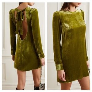 Reformation Velvet Long Sleeve Mini Kyra Dress in Pear